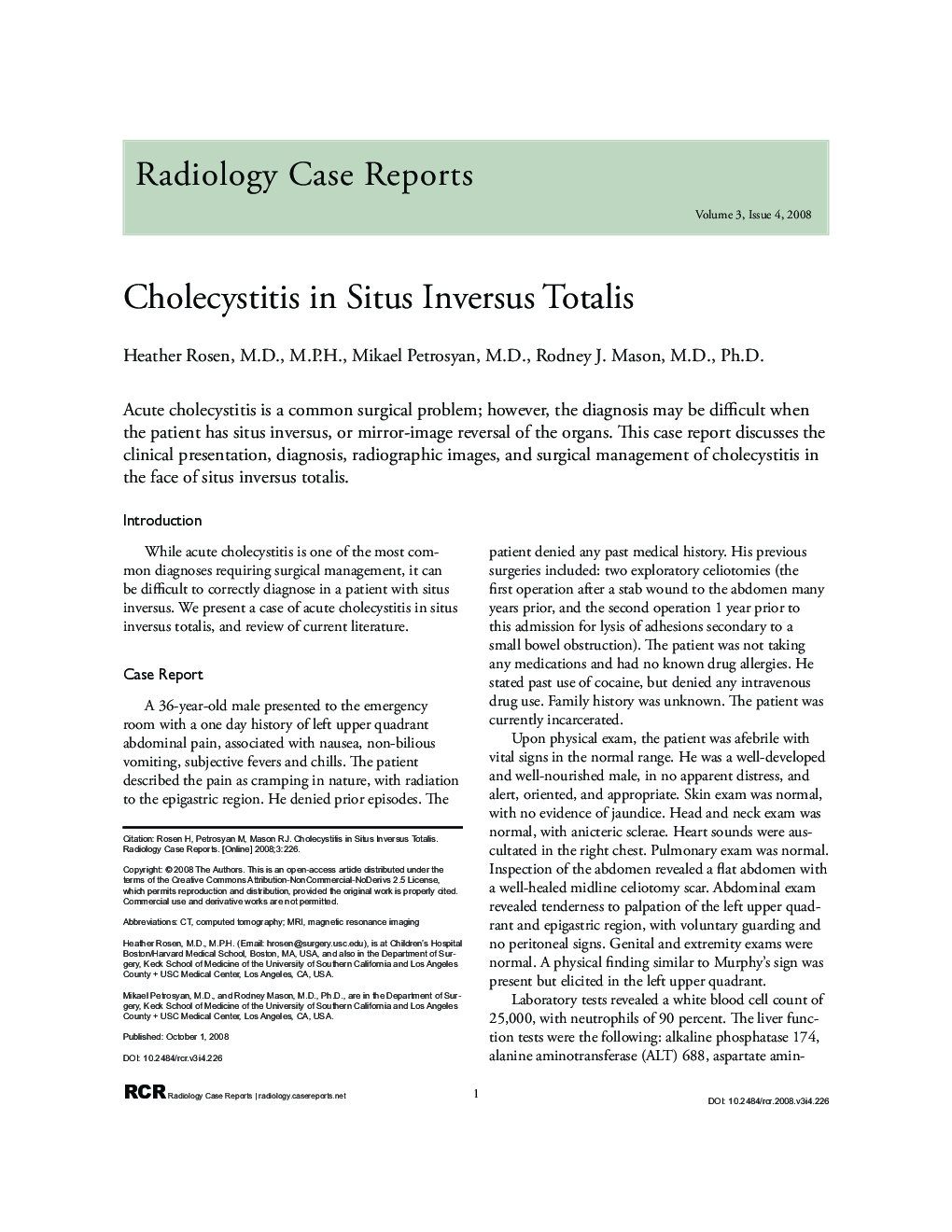 Cholecystitis in Situs Inversus Totalis