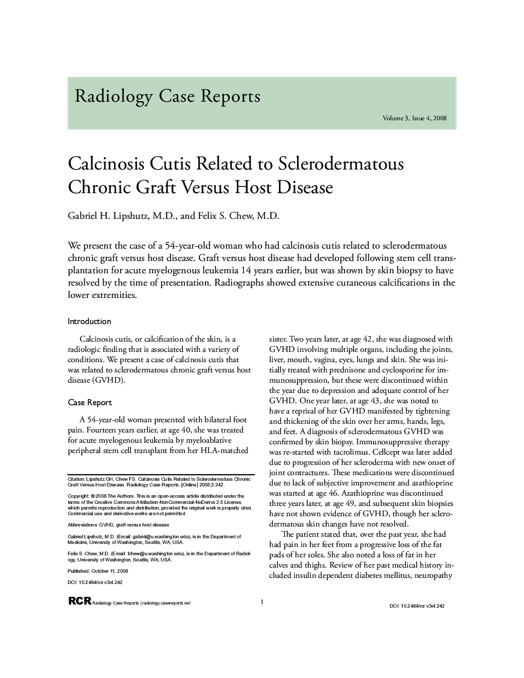 Calcinosis Cutis Related to Sclerodermatous Chronic Graft Versus Host Disease