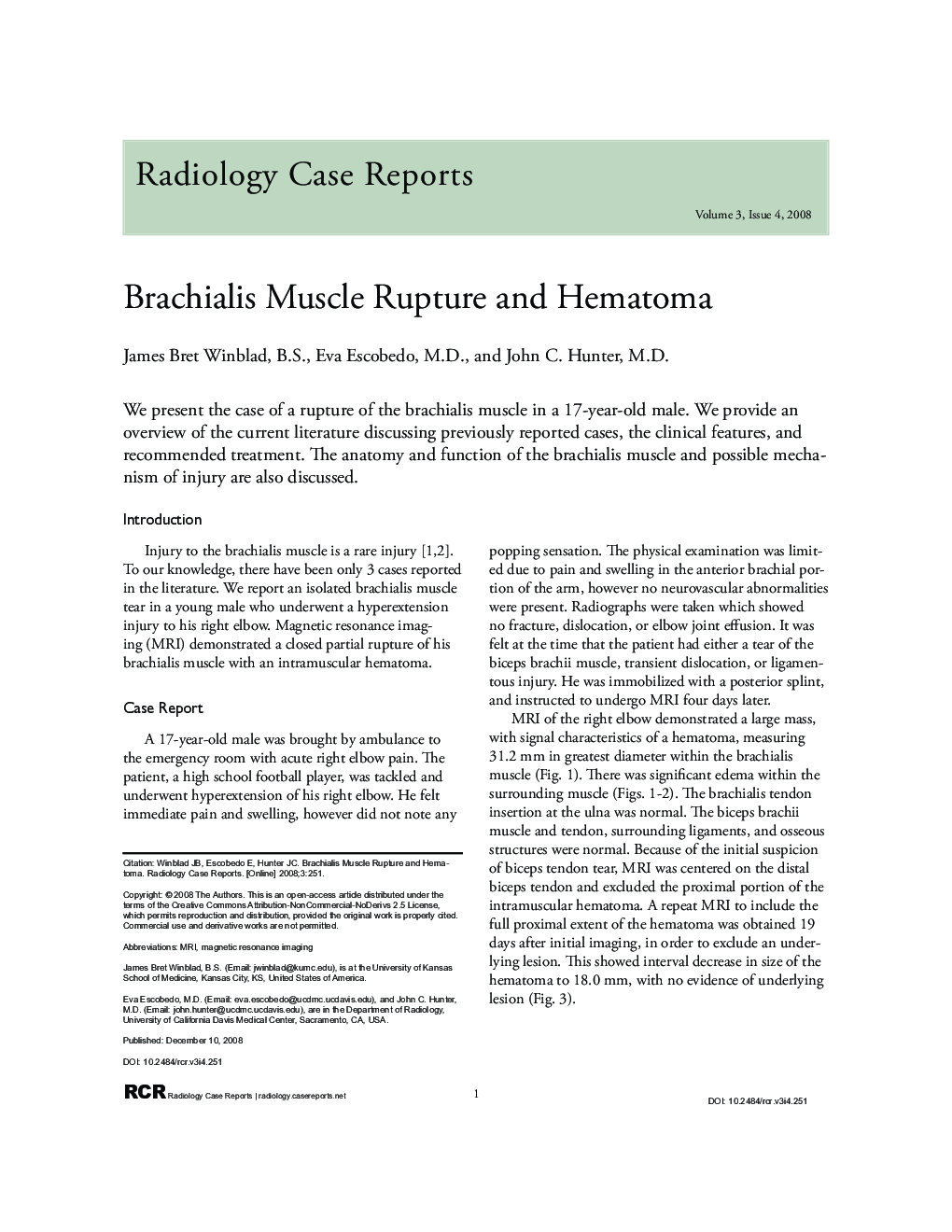 Brachialis Muscle Rupture and Hematoma