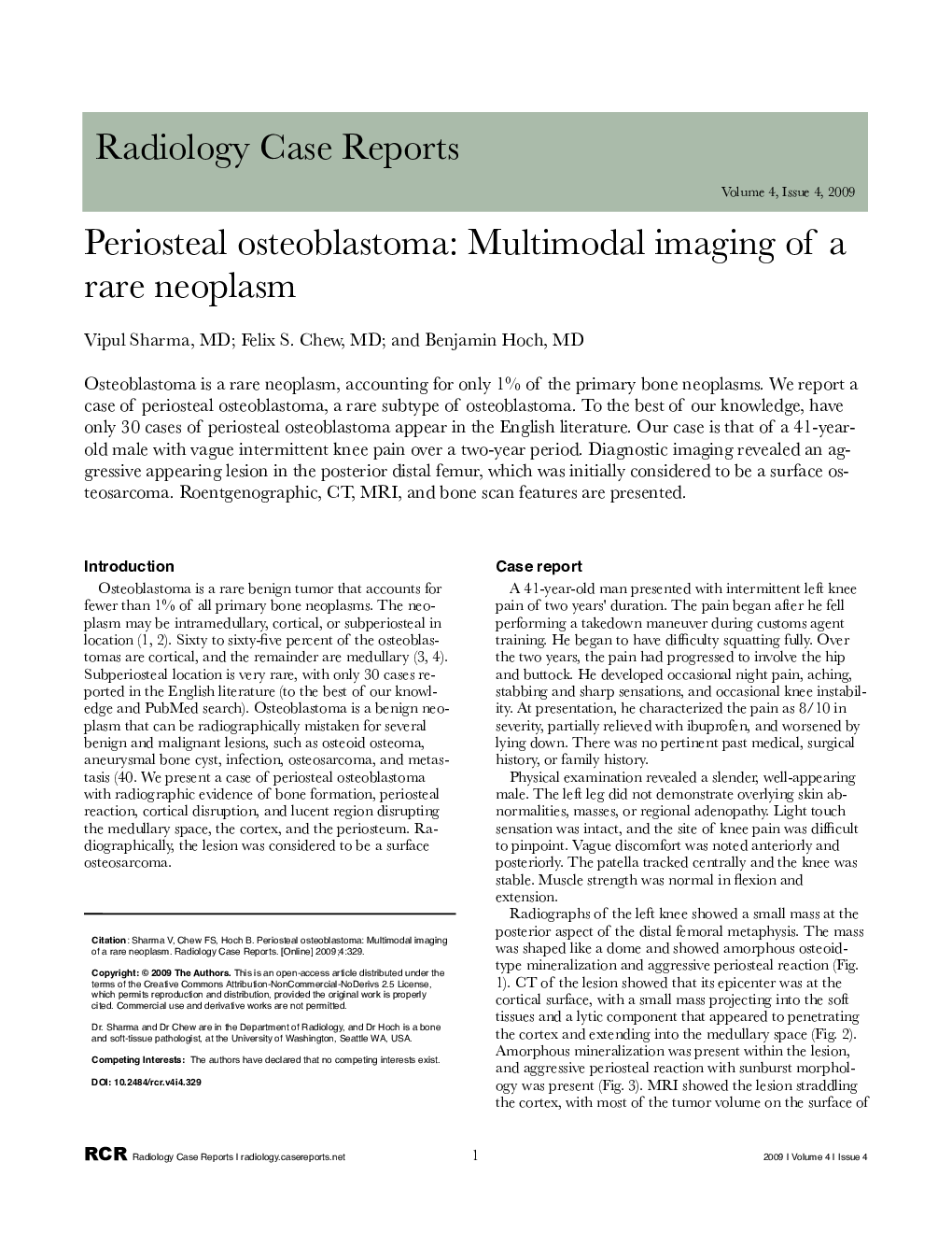 Periosteal osteoblastoma: Multimodal imaging of a rare neoplasm