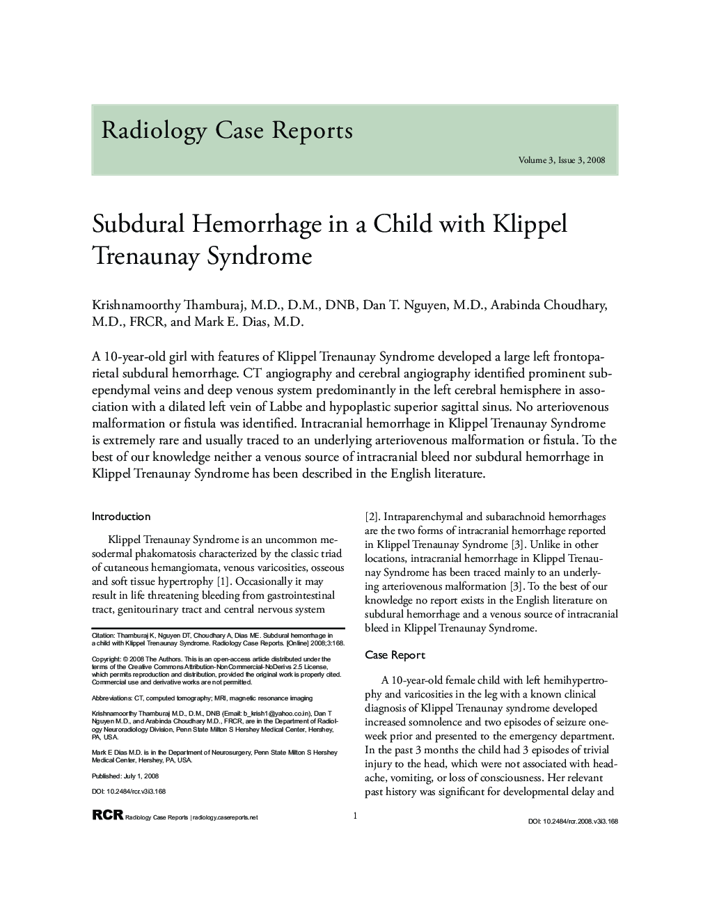 Subdural Hemorrhage in a Child with Klippel Trenaunay Syndrome