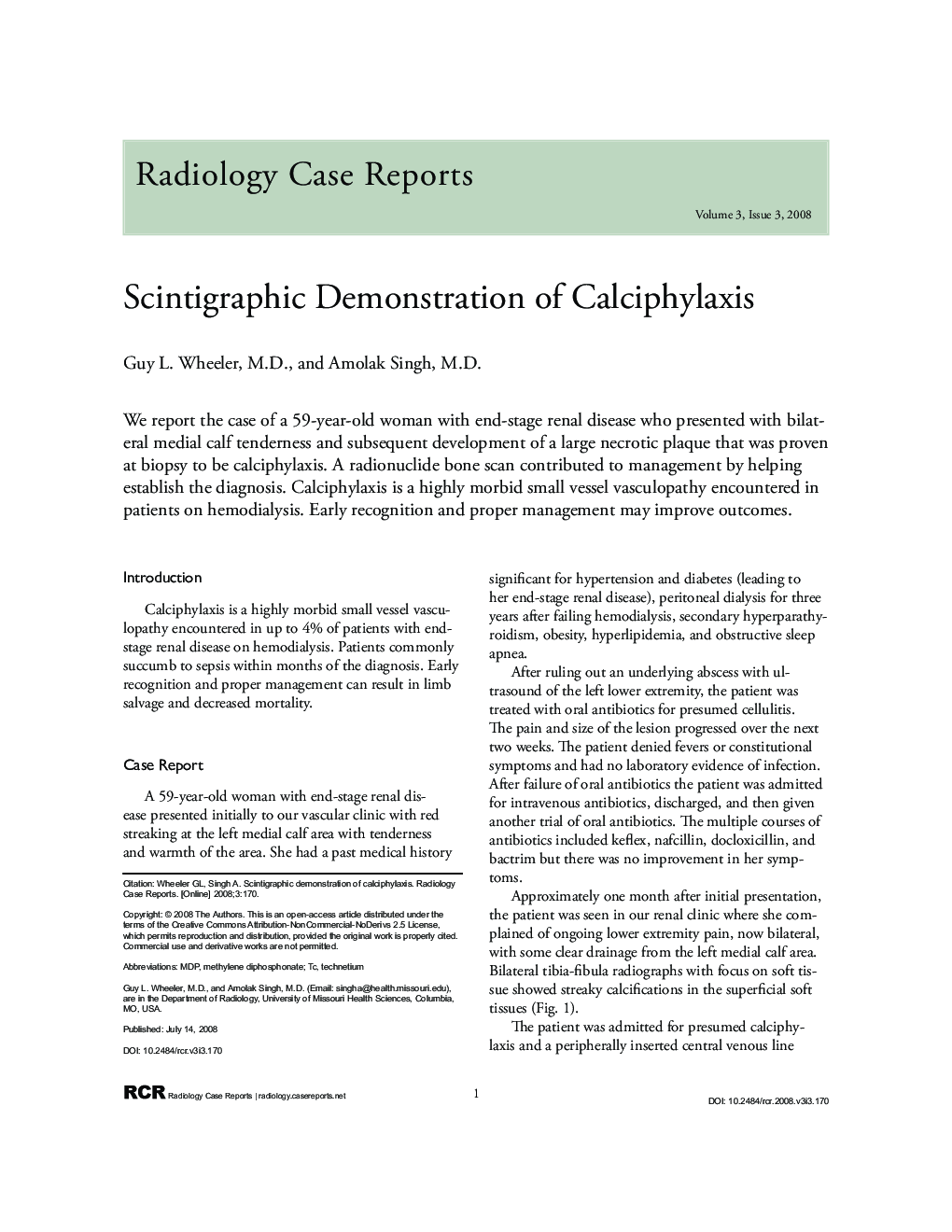 Scintigraphic Demonstration of Calciphylaxis