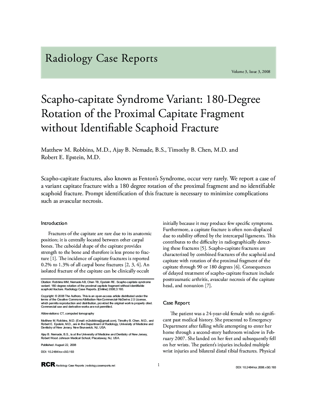 Scapho-capitate Syndrome Variant: 180-Degree Rotation of the Proximal Capitate Fragment Without Identifiable Scaphoid Fracture