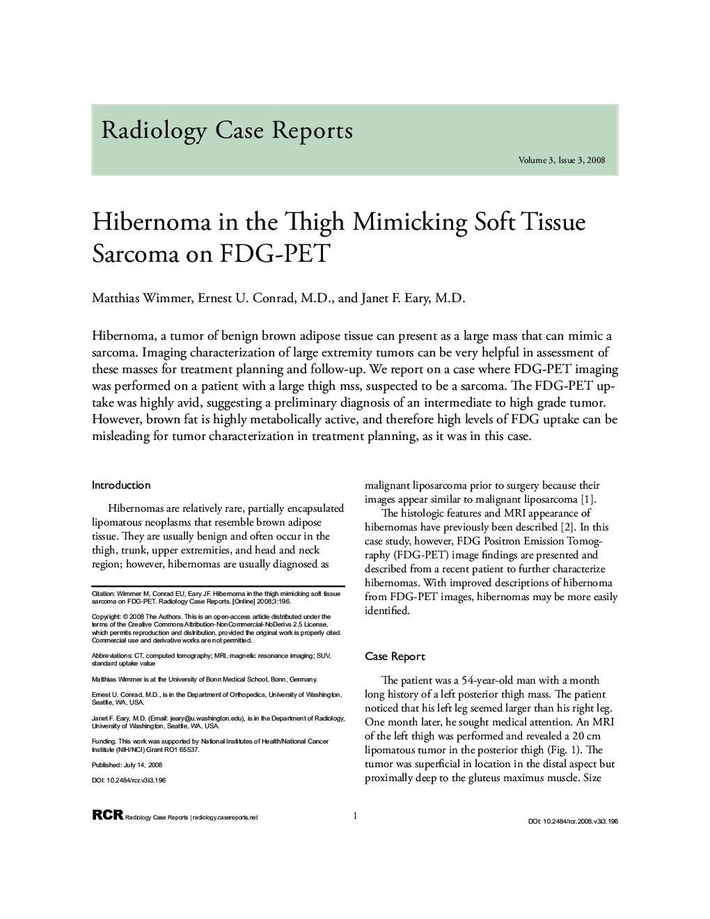Hibernoma in the Thigh Mimicking Soft Tissue Sarcoma on FDG-PET