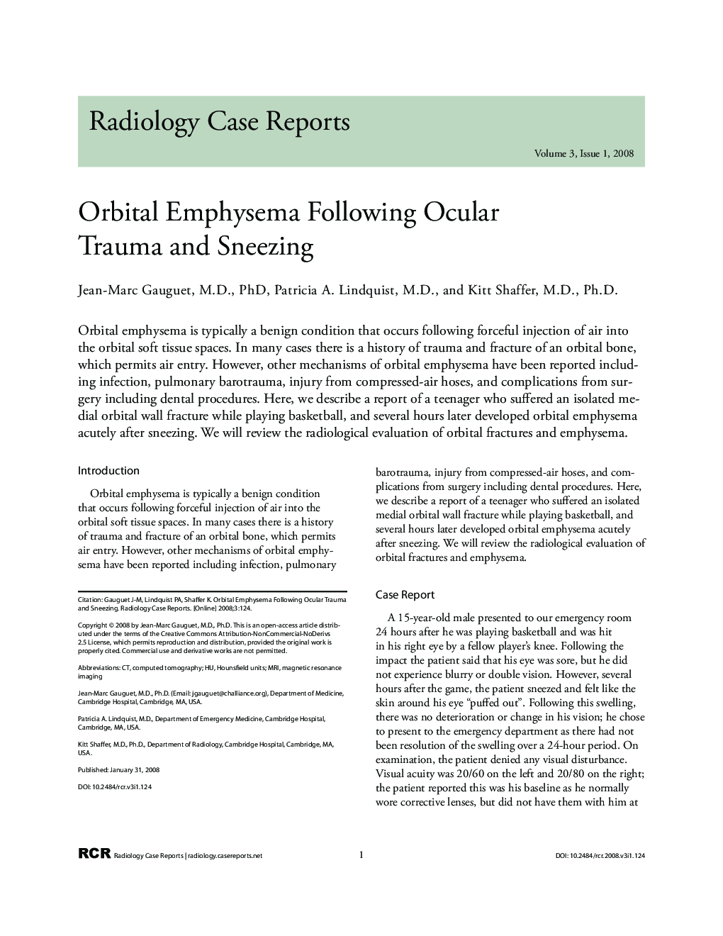 Orbital Emphysema Following Ocular Trauma and Sneezing