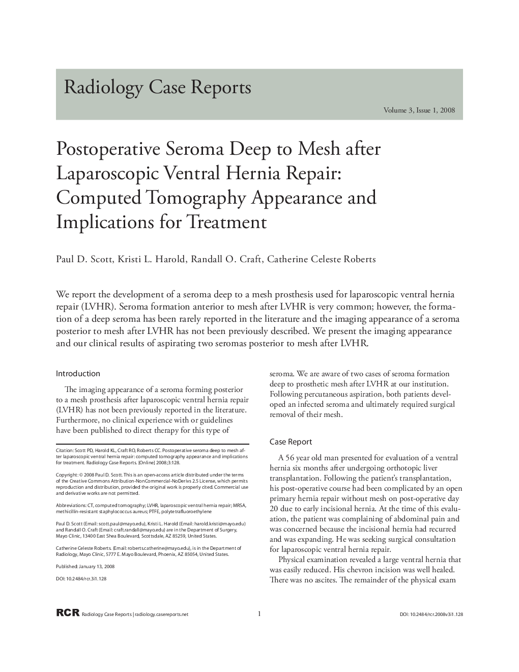 Postoperative Seroma Deep to Mesh after Laparoscopic Ventral Hernia Repair: Computed Tomography Appearance and Implications for Treatment