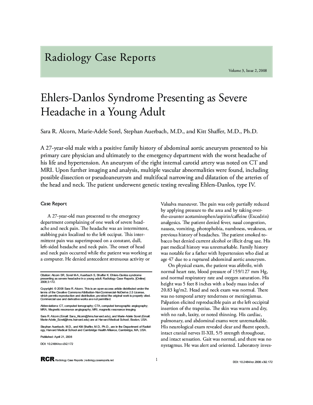 Ehlers-Danlos Syndrome Presenting as Severe Headache in a Young Adult