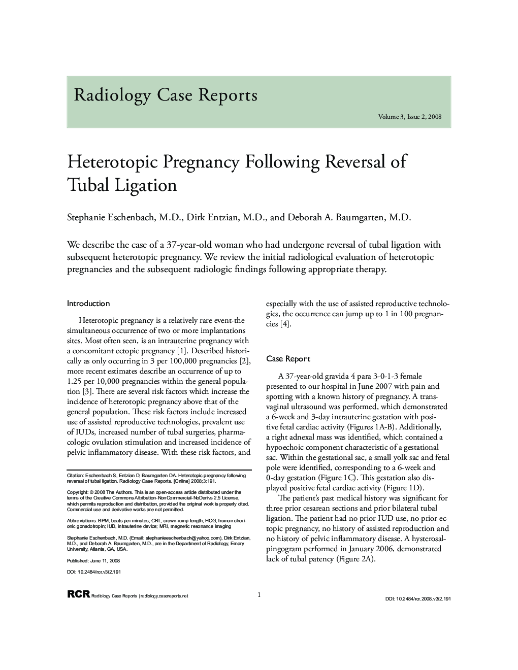Heterotopic Pregnancy Following Reversal of Tubal Ligation