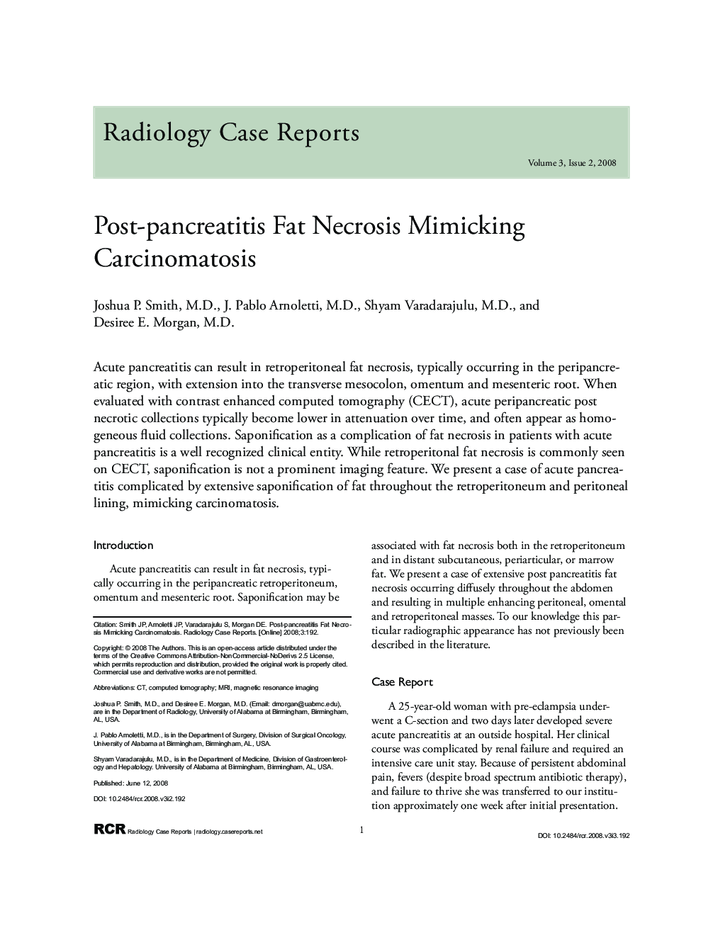 Post-pancreatitis Fat Necrosis Mimicking Carcinomatosis