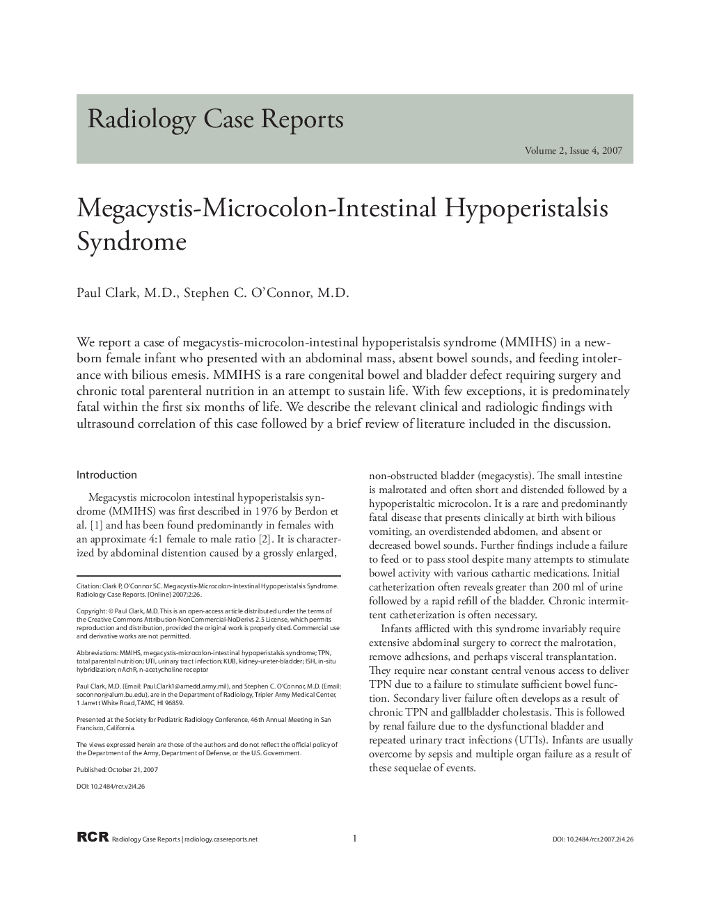 Megacystis-Microcolon-Intestinal Hypoperistalsis Syndrome