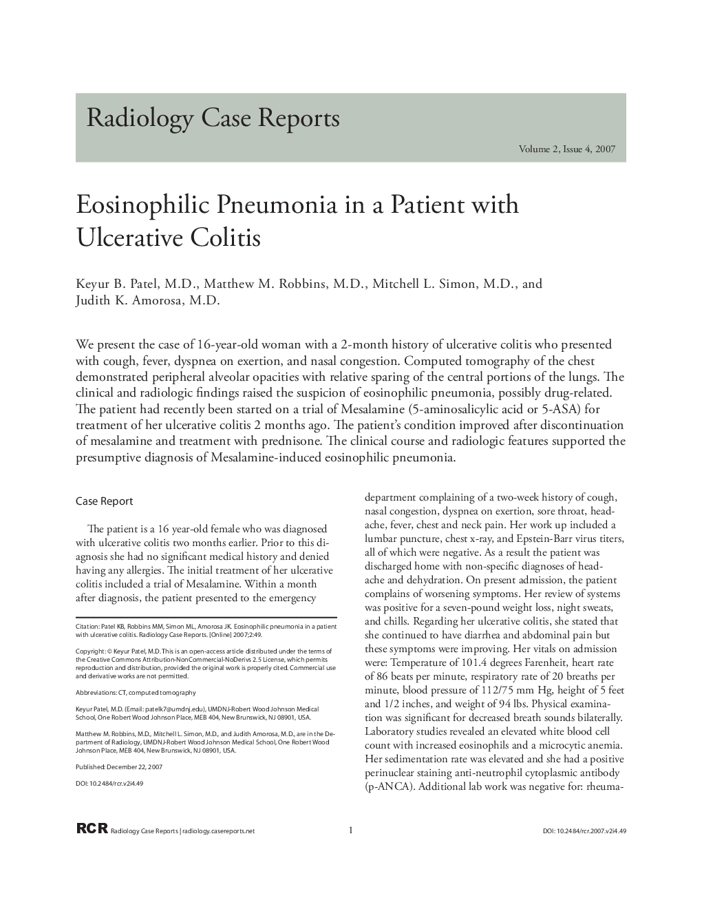 Eosinophilic Pneumonia in a Patient with Ulcerative Colitis