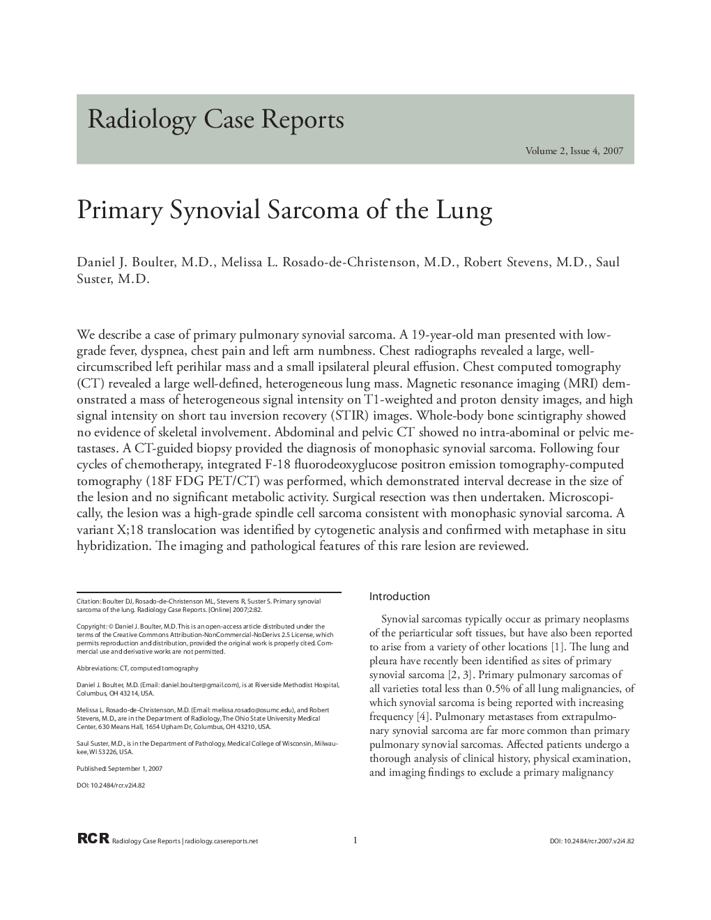 Primary Synovial Sarcoma of the Lung