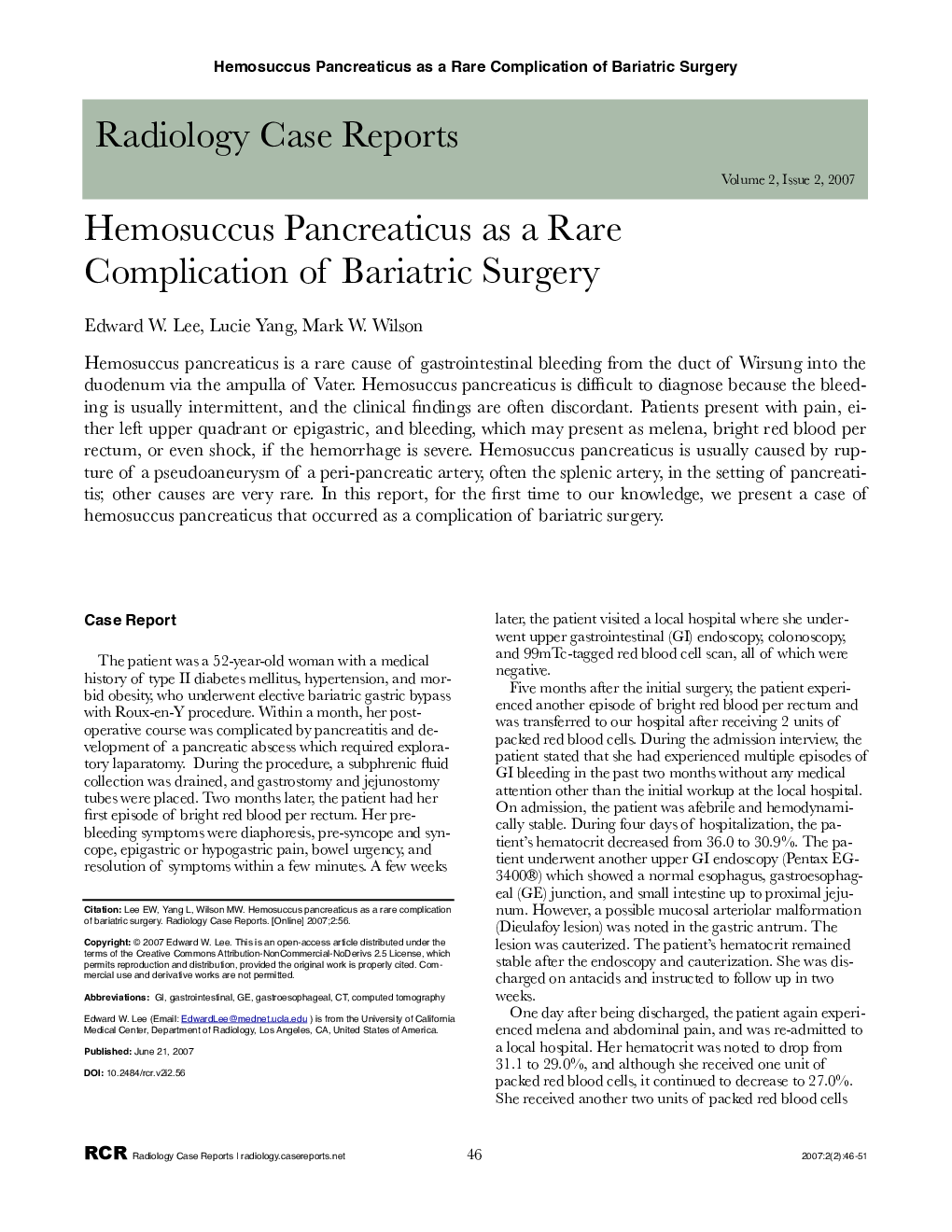 Hemosuccus Pancreaticus as a Rare Complication of Bariatric Surgery 