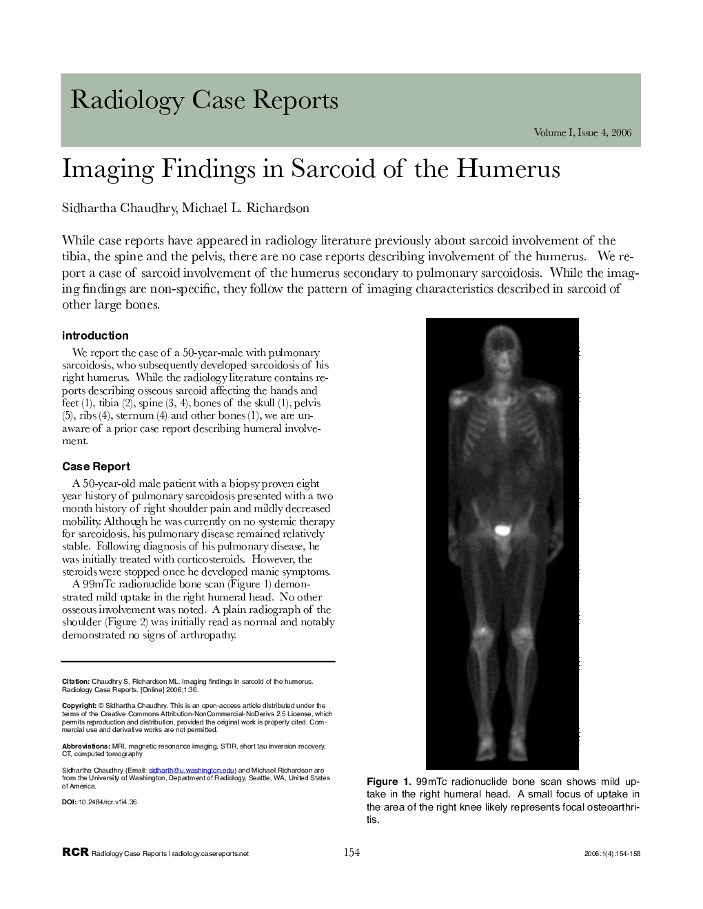 Imaging Findings in Sarcoid of the Humerus 