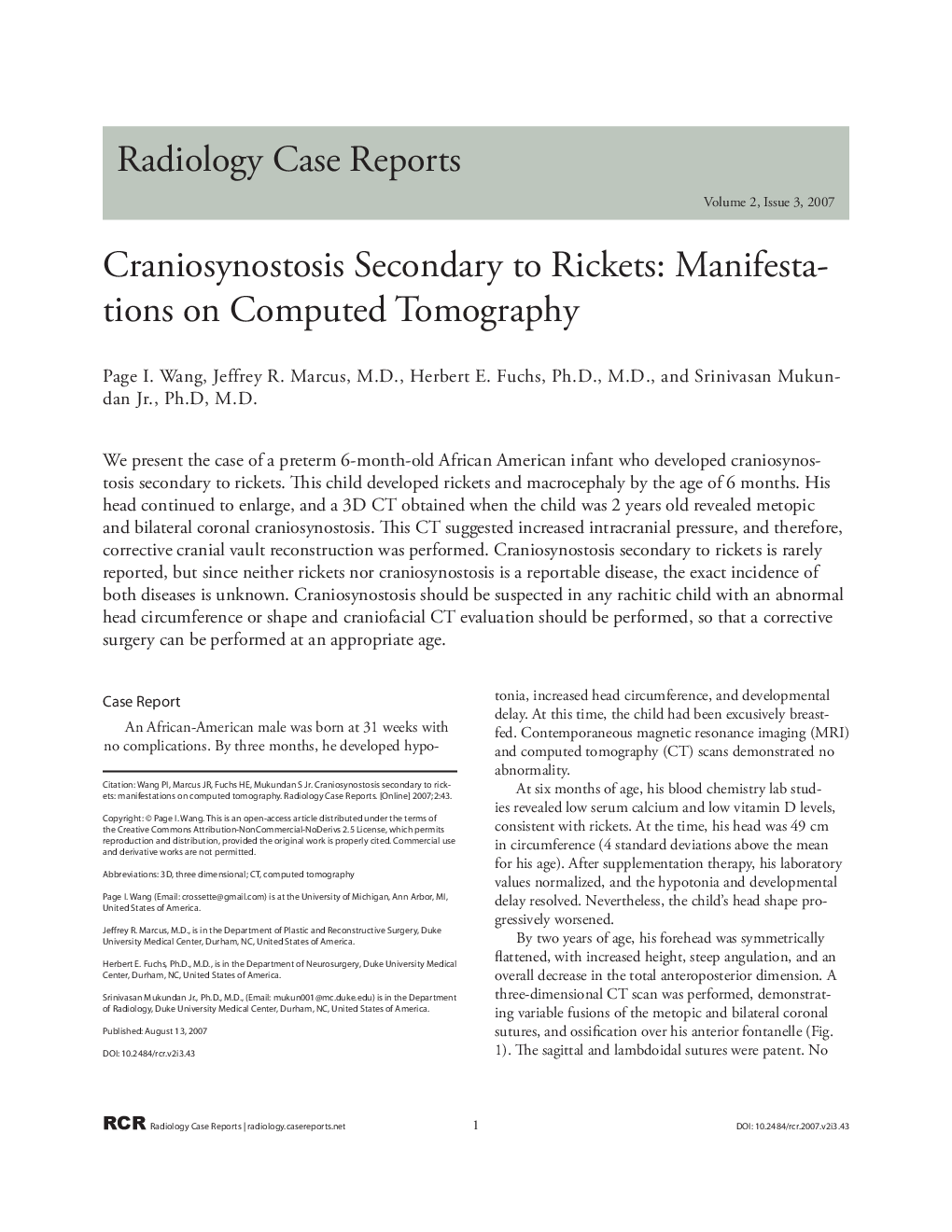 Craniosynostosis Secondary to Rickets: Manifestations on Computed Tomography