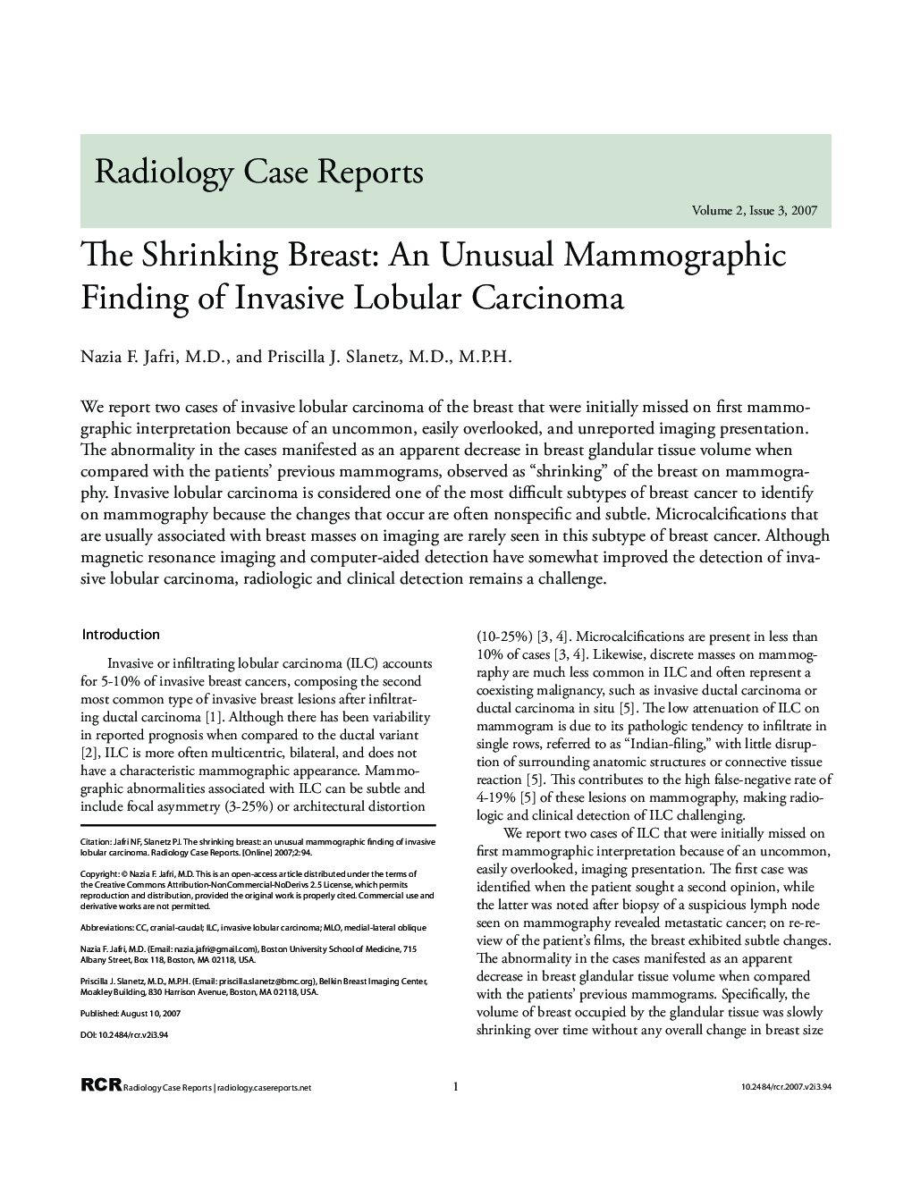 The Shrinking Breast: An Unusual Mammographic Finding of Invasive Lobular Carcinoma