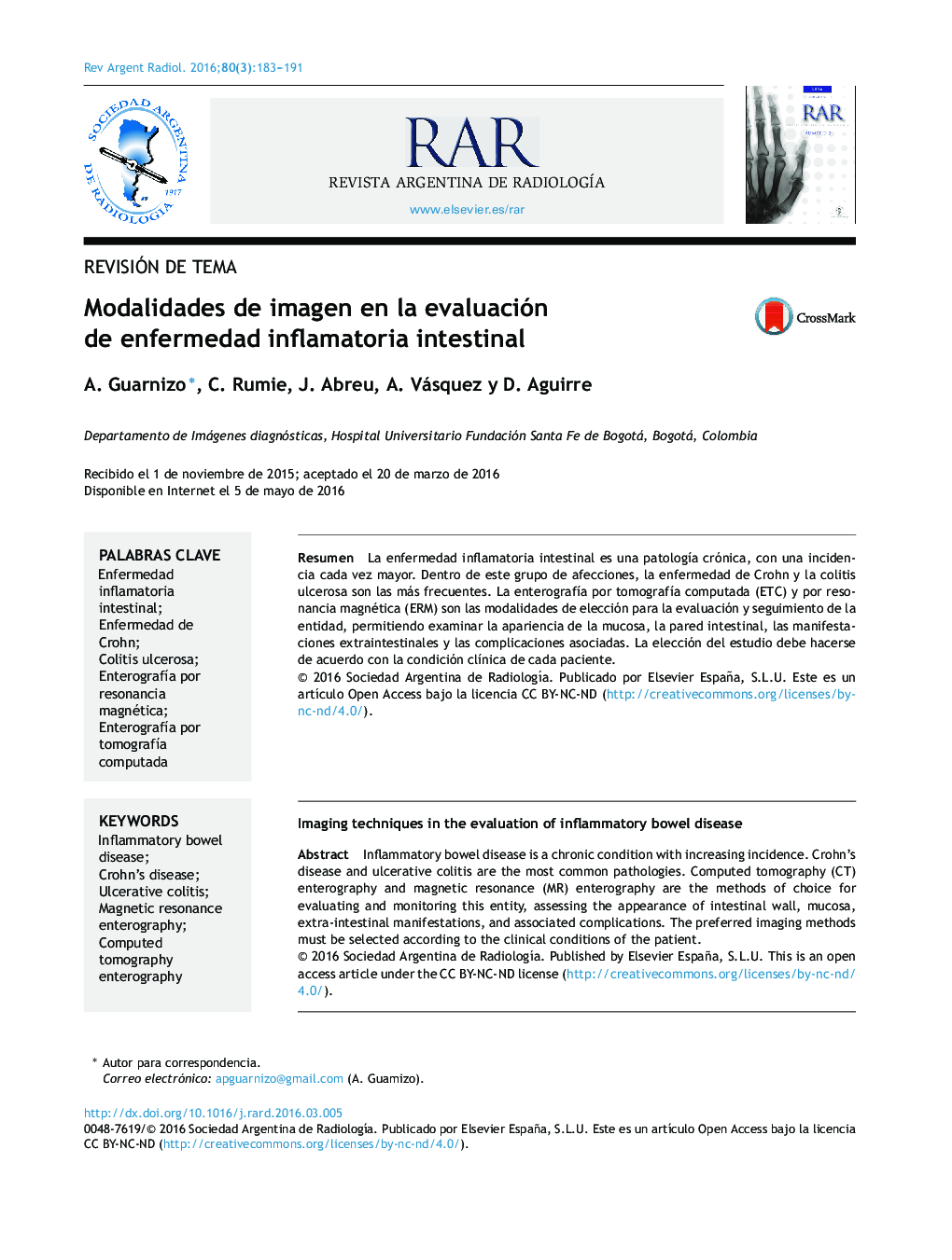 Modalidades de imagen en la evaluación de enfermedad inflamatoria intestinal