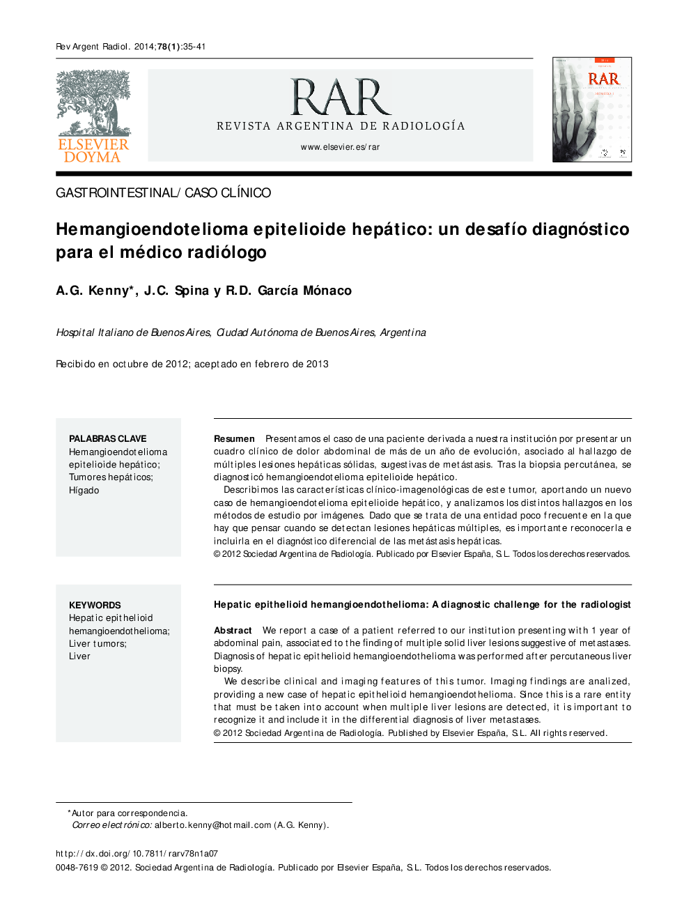 Hemangioendotelioma epitelioide hepático: un desafío diagnóstico para el médico radiólogo