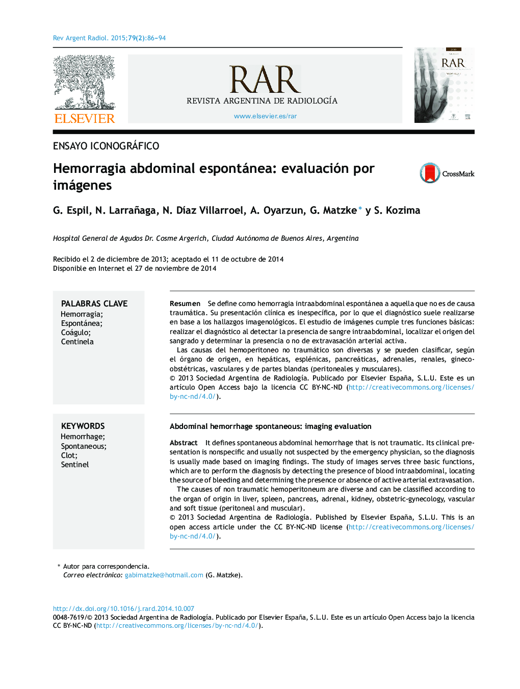 Hemorragia abdominal espontánea: evaluación por imágenes