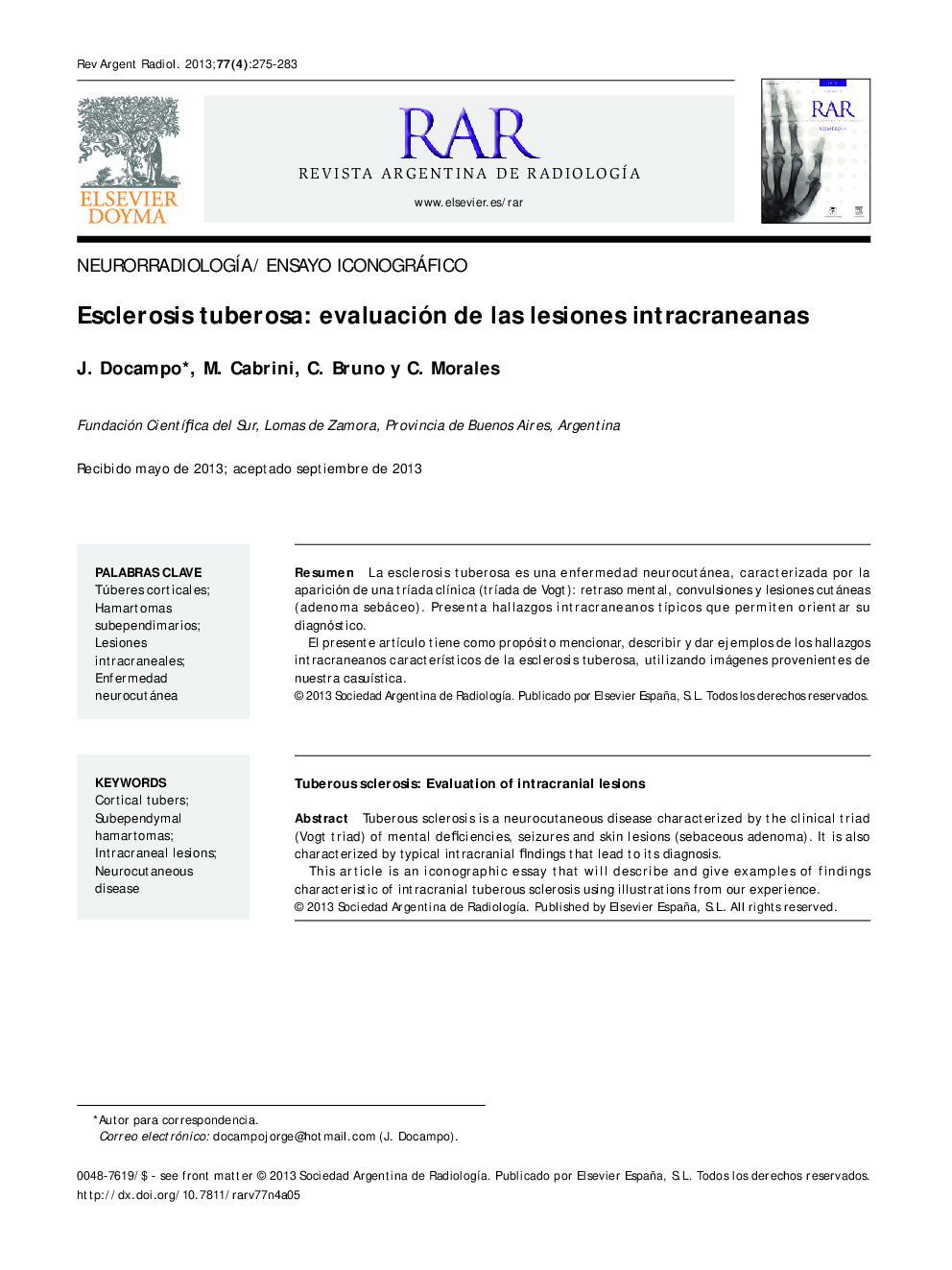 Esclerosis tuberosa: evaluación de las lesiones intracraneanas