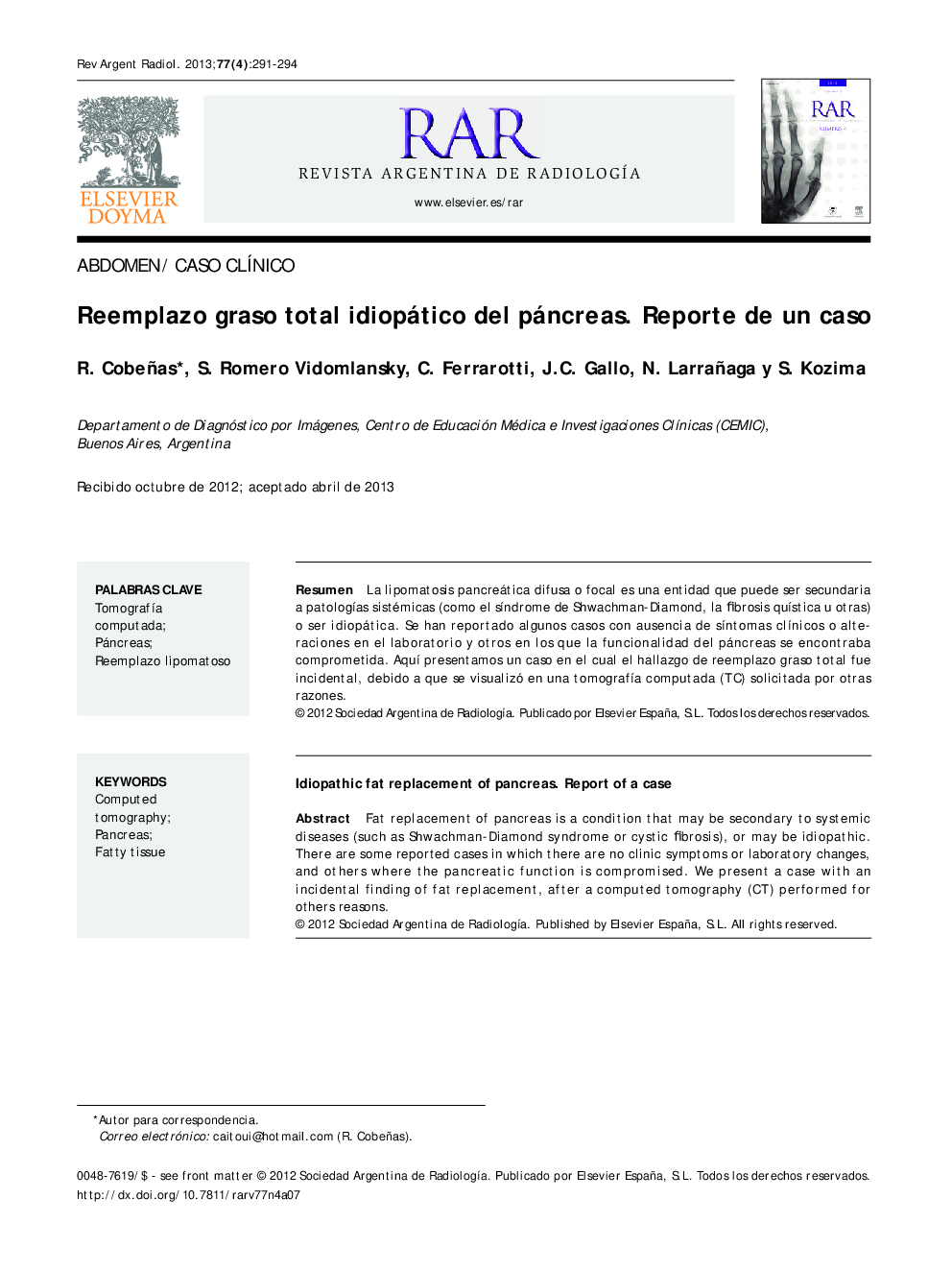 Reemplazo graso total idiopático del páncreas. Reporte de un caso