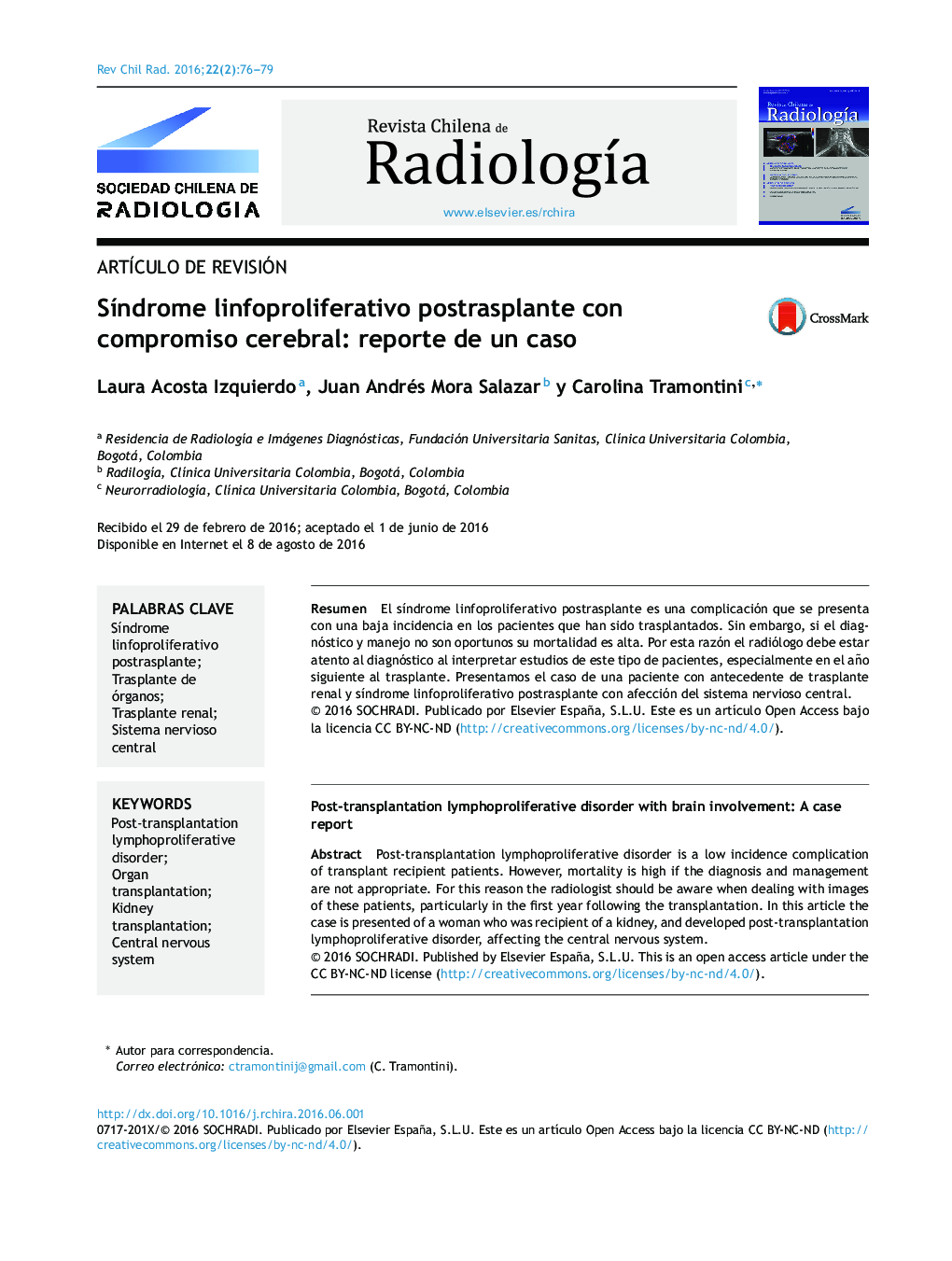 Síndrome linfoproliferativo postrasplante con compromiso cerebral: reporte de un caso