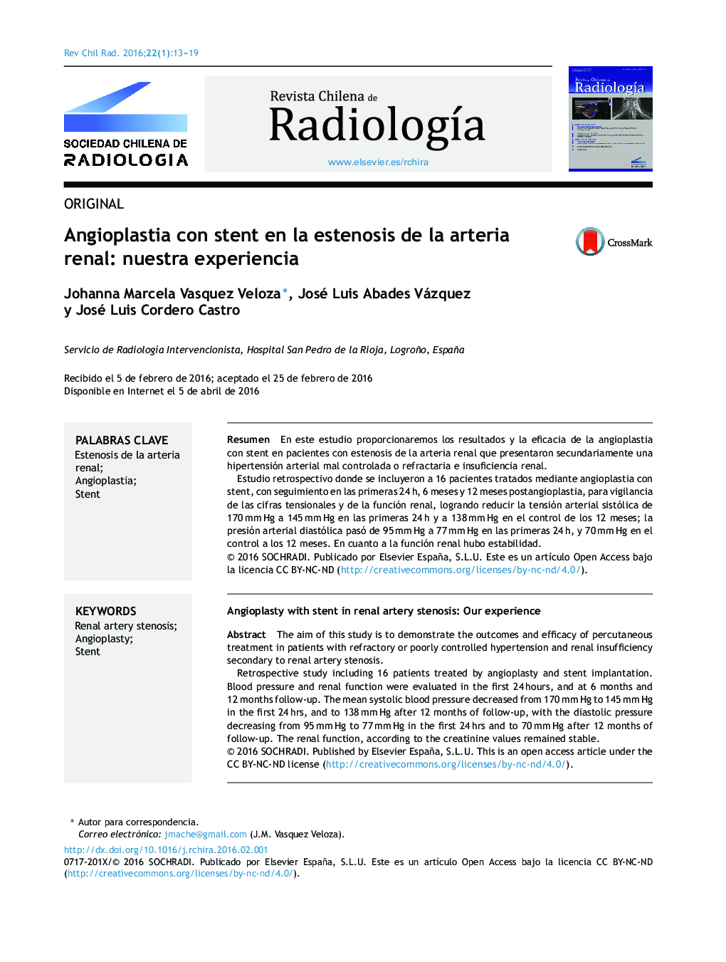 Angioplastia con stent en la estenosis de la arteria renal: nuestra experiencia