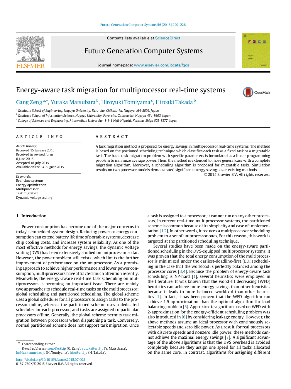 Energy-aware task migration for multiprocessor real-time systems