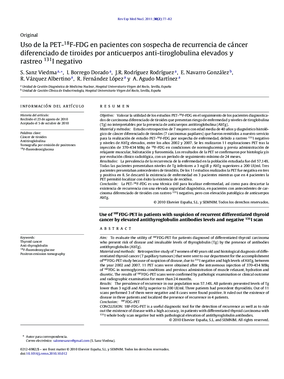 Uso de la PET-18F-FDG en pacientes con sospecha de recurrencia de cáncer diferenciado de tiroides por anticuerpos anti-tiroglobulina elevados y rastreo 131I negativo