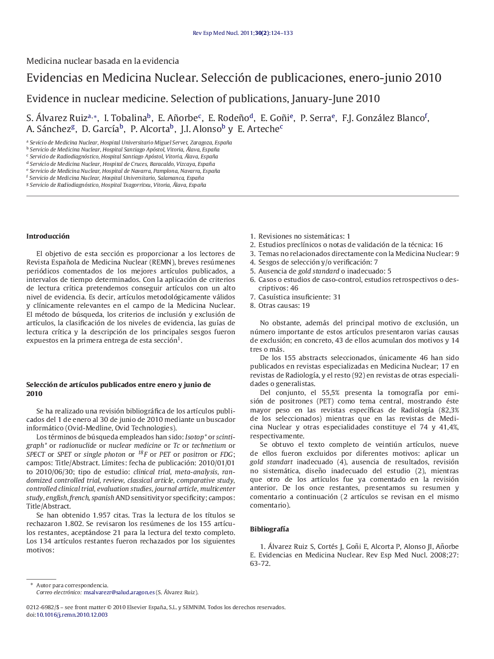 EVIDENCIAS EN MEDICINA NUCLEAR. Selección de publicaciones, Enero-Junio 2010