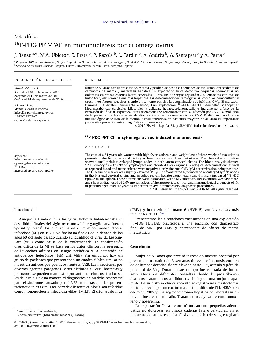 18F-FDG PET-TAC en mononucleosis por citomegalovirus