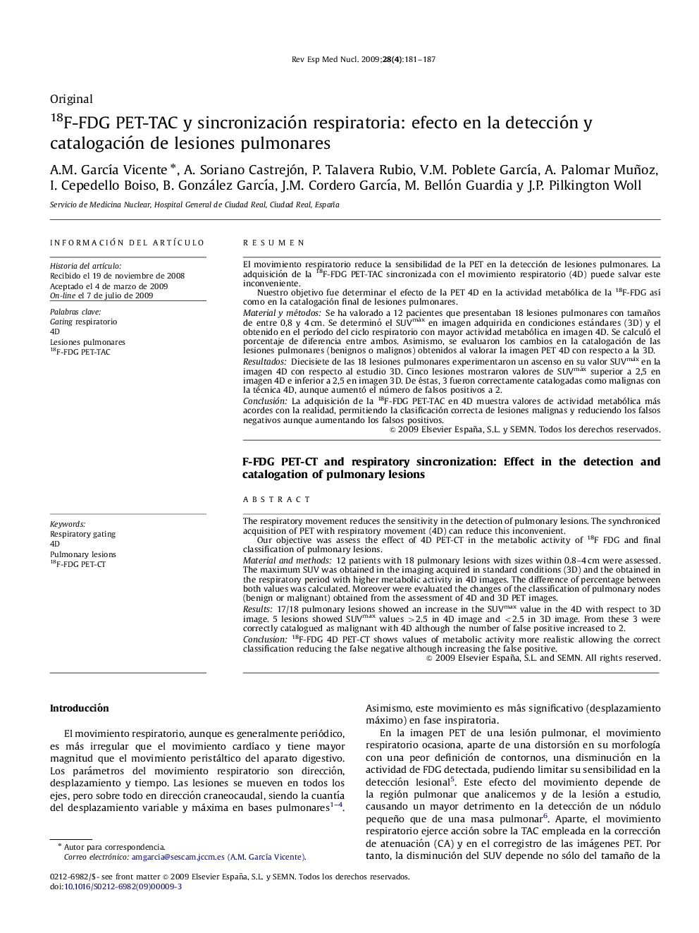 18F-FDG PET-TAC y sincronización respiratoria: efecto en la detección y catalogación de lesiones pulmonares