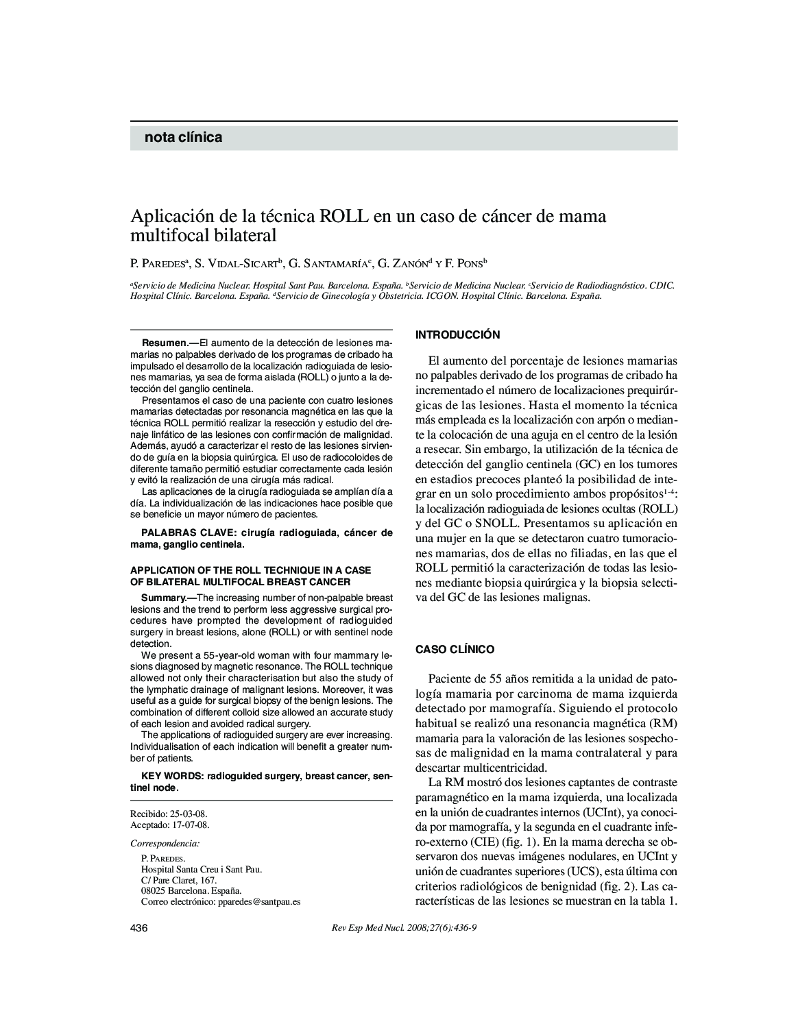 Aplicación de la técnica ROLL en un caso de cáncer de mama multifocal bilateral