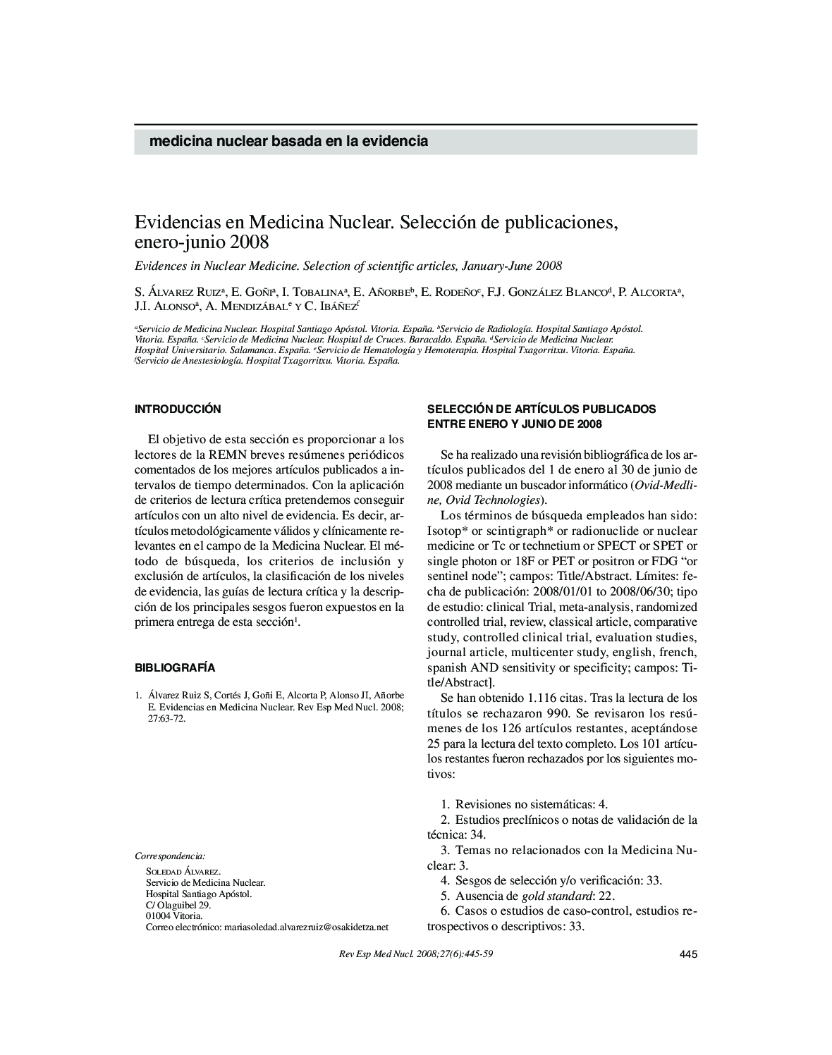 Evidencias en Medicina Nuclear. Selección de publicaciones, enero-junio 2008