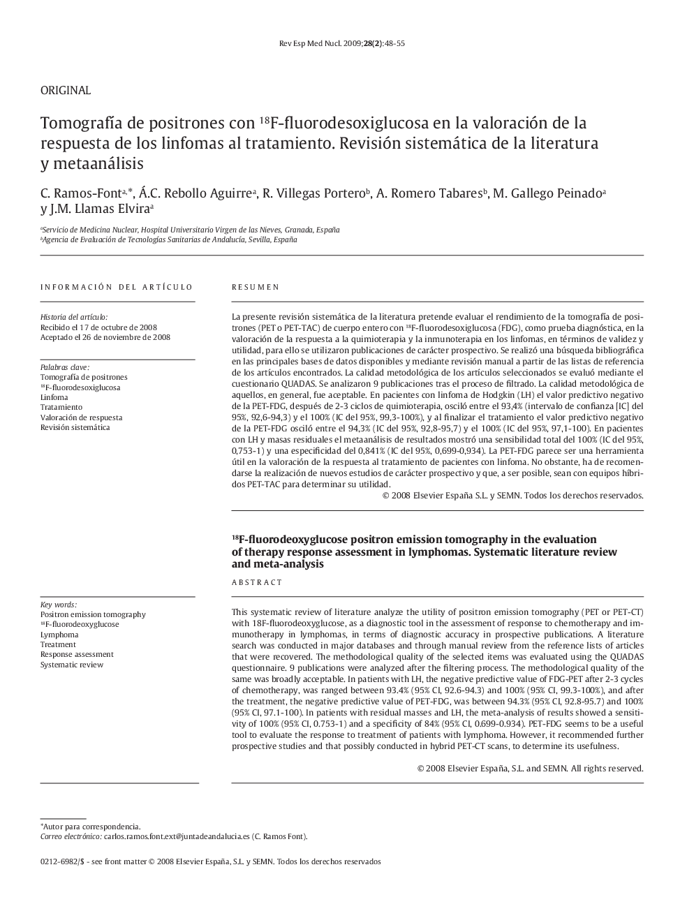 TomografÃ­a de positrones con 18F-fluorodesoxiglucosa en la valoración de la respuesta de los linfomas al tratamiento. Revisión sistemática de la literatura y metaanálisis