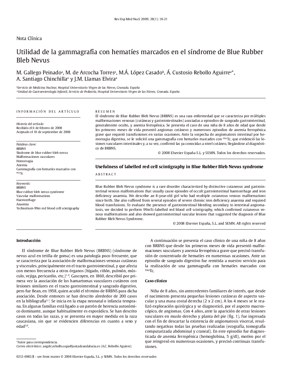 Utilidad de la gammagrafÃ­a con hematÃ­es marcados en el sÃ­ndrome de Blue Rubber Bleb Nevus