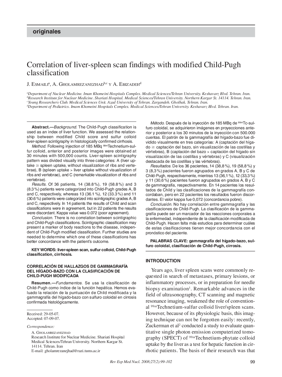 Correlation of liver-spleen scan findings with modified Child-Pugh classification