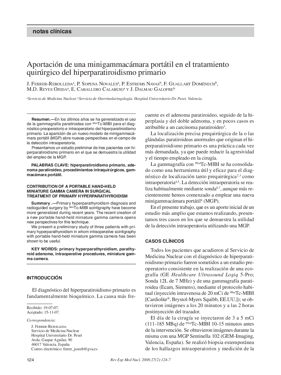 Aportación de una minigammacámara portátil en el tratamiento quirúrgico del hiperparatiroidismo primario