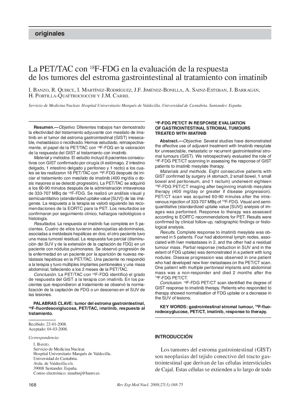 La PET/TAC con 18F-FDG en la evaluación de la respuesta de los tumores del estroma gastrointestinal al tratamiento con imatinib