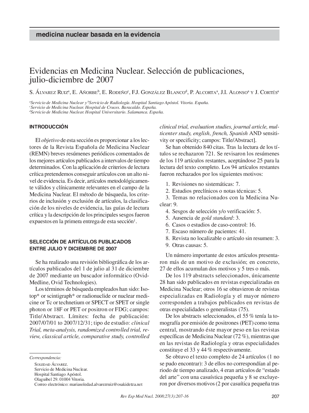 Evidencias en Medicina Nuclear. Selección de publicaciones, julio-diciembre de 2007