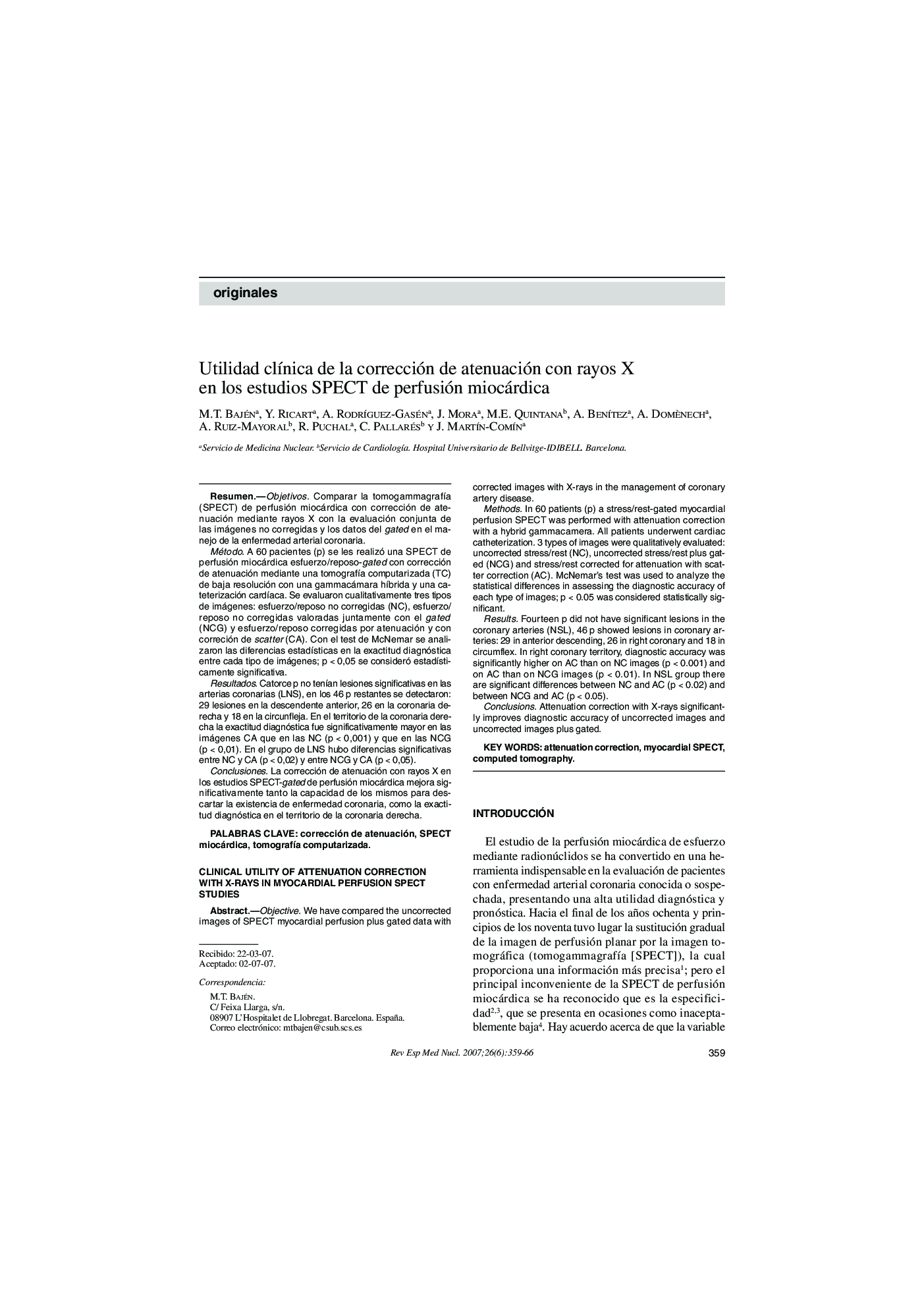Utilidad clÃ­nica de la corrección de atenuación con rayos X en los estudios SPECT de perfusión miocárdica
