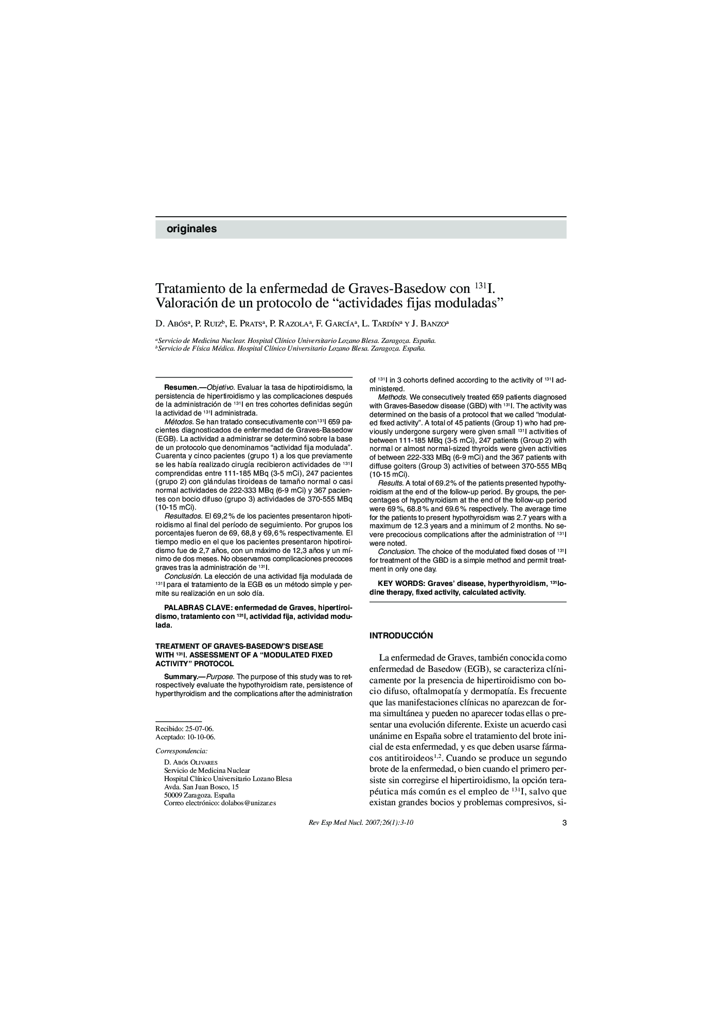 Tratamiento de la enfermedad de Graves-Basedow con 131I. Valoración de un protocolo de “actividades fijas moduladas”