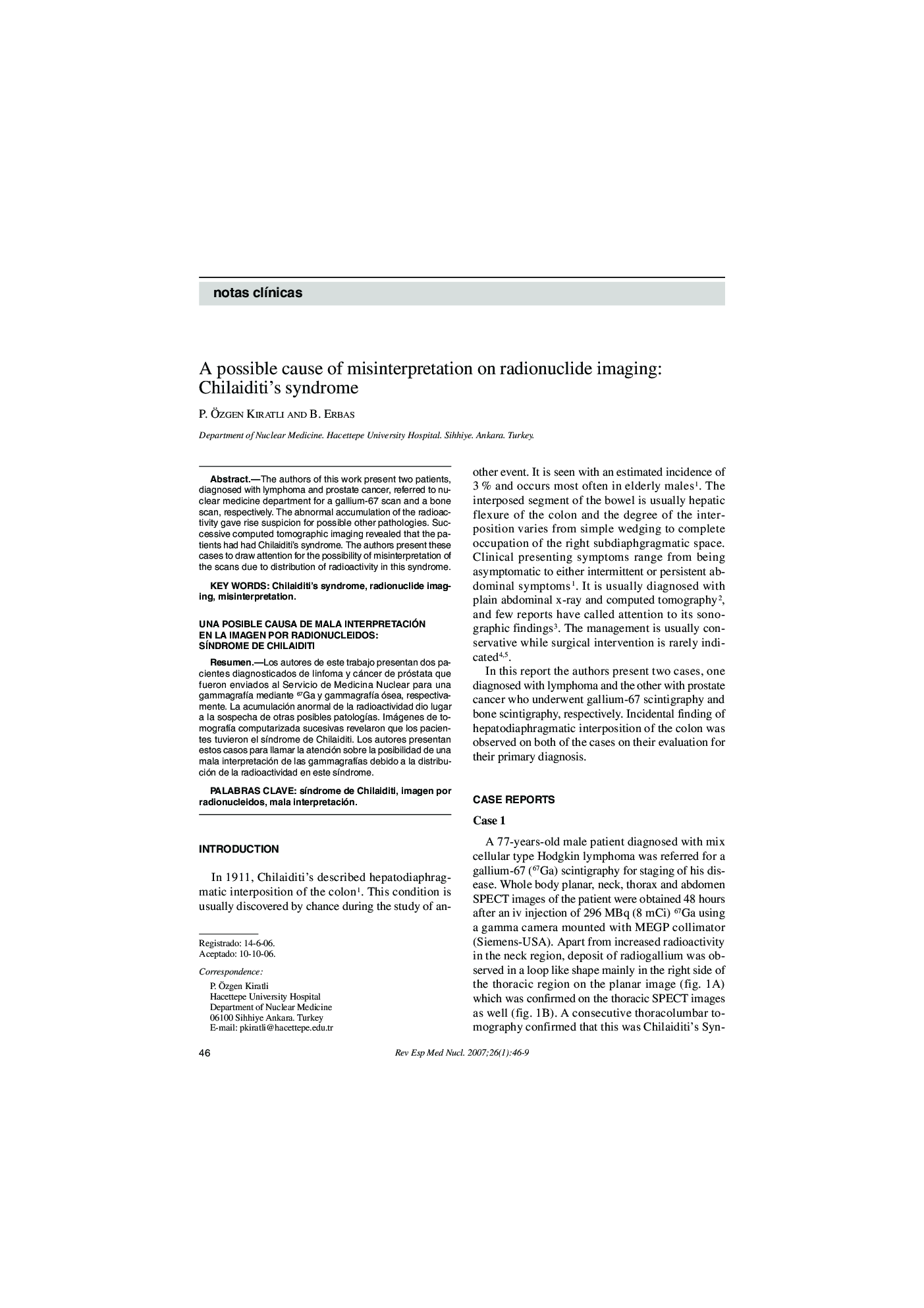 A possible cause of misinterpretation on radionuclide imaging: Chilaiditi's syndrome