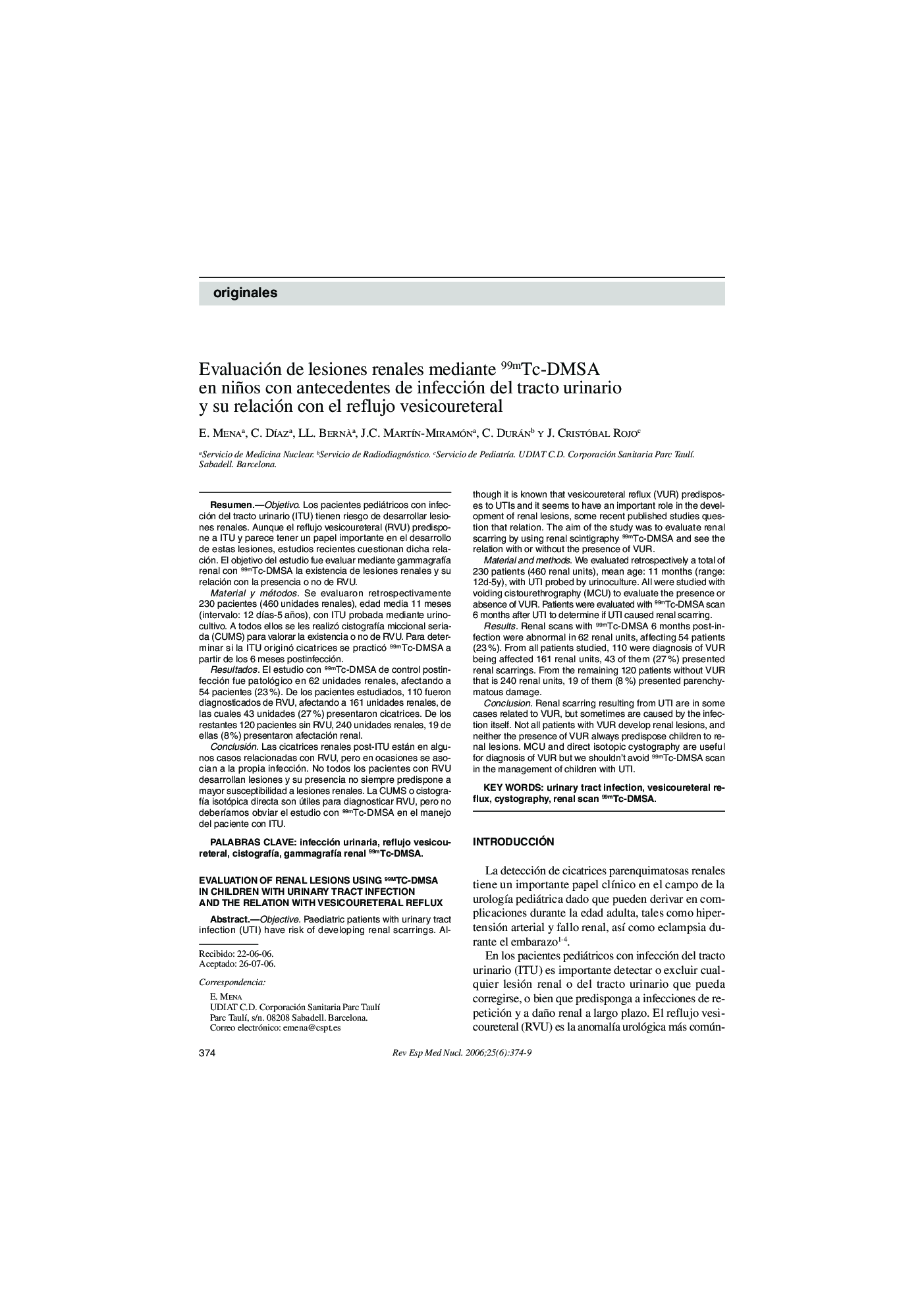 Evaluación de lesiones renales mediante 99mTc-DMSA en niños con antecedentes de infección del tracto urinario y su relación con el reflujo vesicoureteral