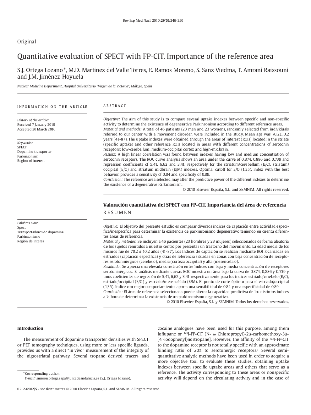 Quantitative evaluation of SPECT with FP-CIT. Importance of the reference area