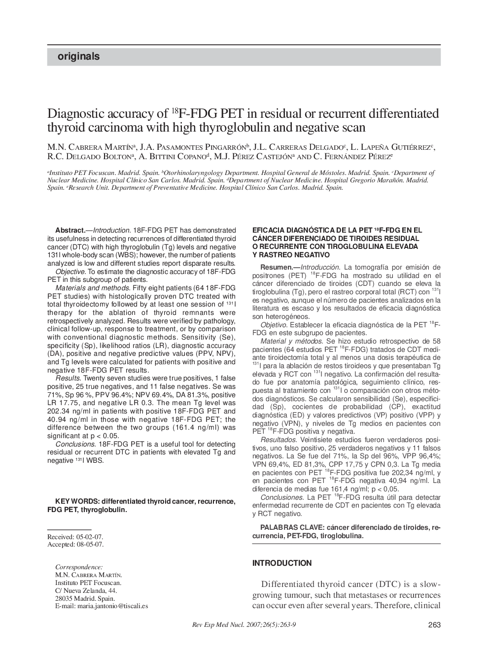 عکس صفحه اول مقاله: Diagnostic accuracy of 18F-FDG PET in residual or recurrent differentiated thyroid carcinoma with high thyroglobulin and negative scan Diagnostic accuracy of 18F-FDG PET in residual or recurrent differentiated thyroid carcinoma with high thyroglobulin and negative scan