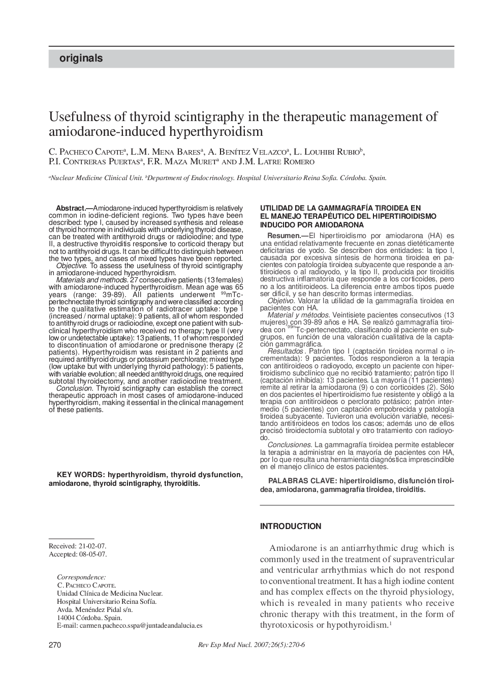 Usefulness of thyroid scintigraphy in the therapeutic management of amiodarone-induced hyperthyroidism