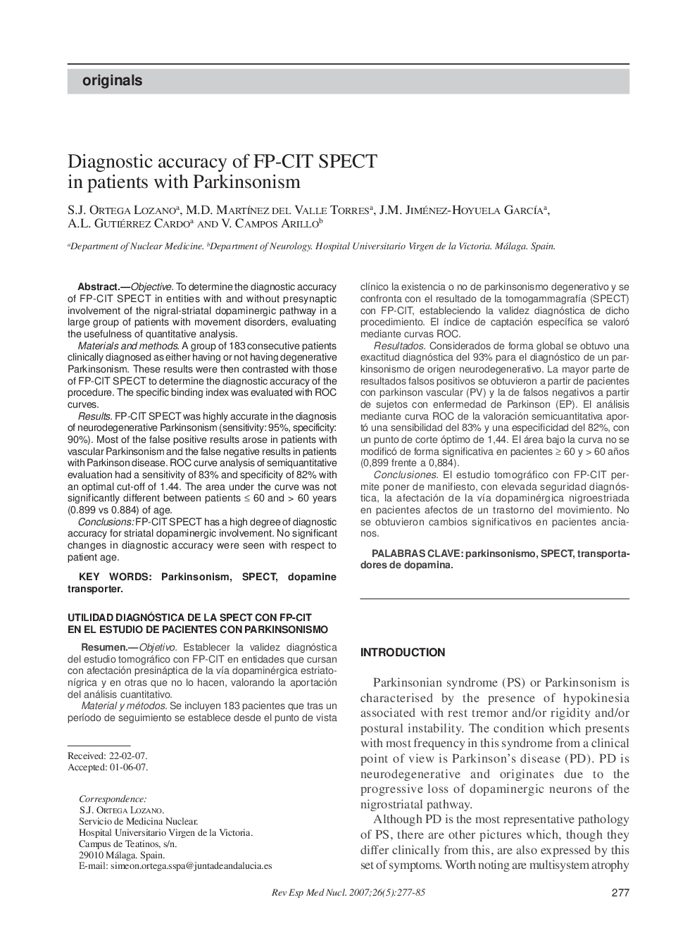 Diagnostic accuracy of FP-CIT SPECT in patients with Parkinsonism