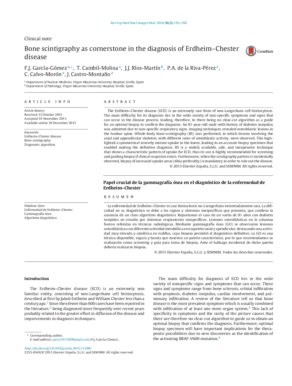 Bone scintigraphy as cornerstone in the diagnosis of Erdheim–Chester disease