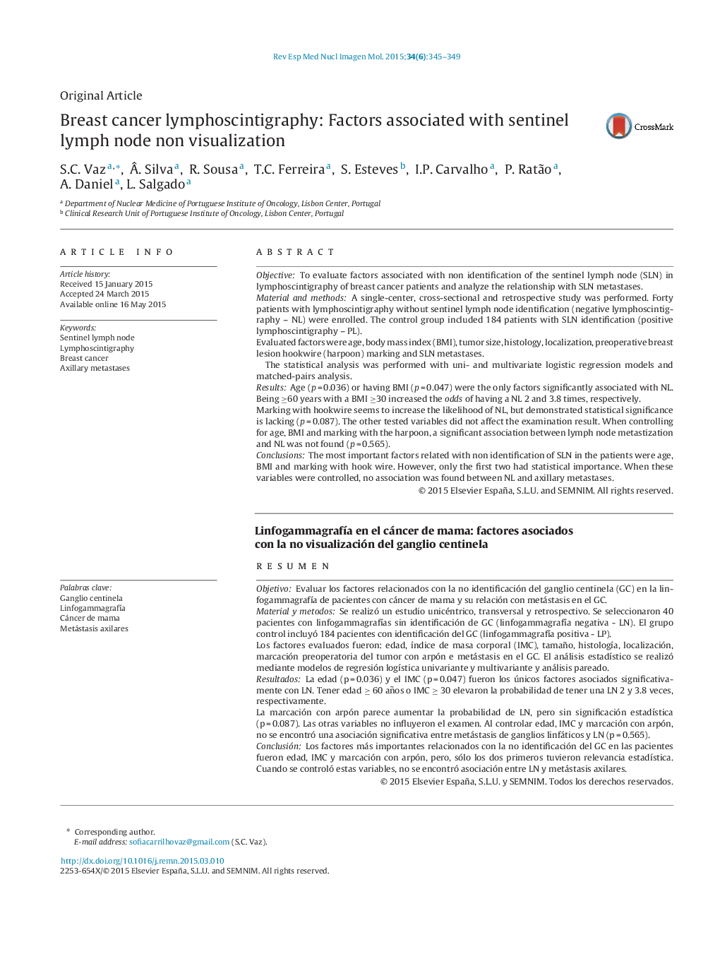 Breast cancer lymphoscintigraphy: Factors associated with sentinel lymph node non visualization